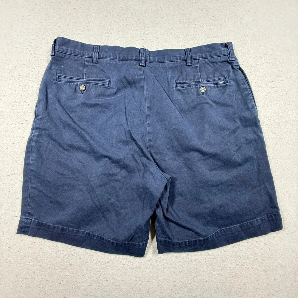 Polo Ralph Lauren Mens Navy Blue Pleated Chino Shorts 36 Cotton Classic Fit